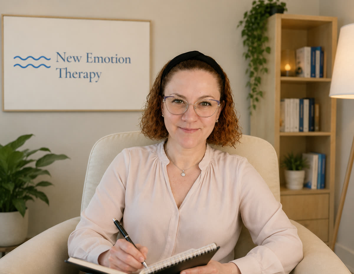 Dimana Esen, hypnotherapist, seated in her therapy room